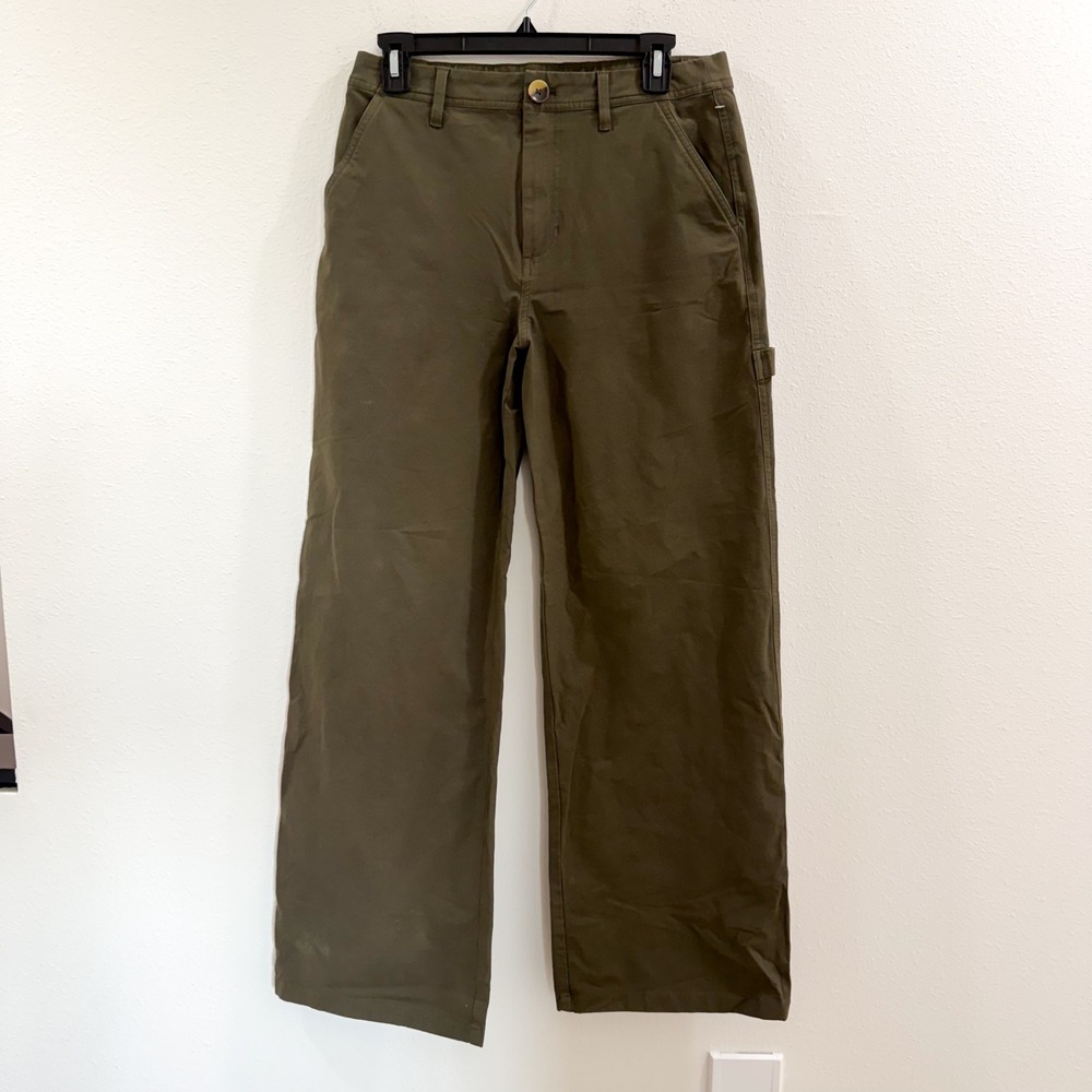 Vuori Getaway Carpenter Cargo Utility Wide Leg Pants Olive Green Oregano Boho M - Picture 3 of 6